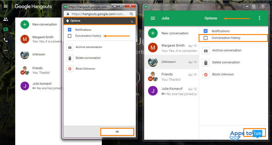 Guide on managing call & chat history in Hangouts